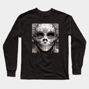Black And White Sugar Skull 1 Muerto Long Sleeve T-Shirt